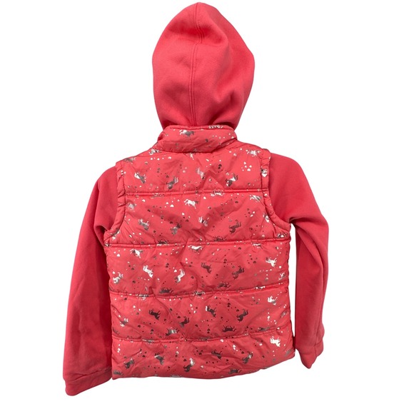 Pink Platinum Silver Unicorn Print Girls Hooded Puffer Vest Jacket Size‎ 10/12 - Picture 2 of 11